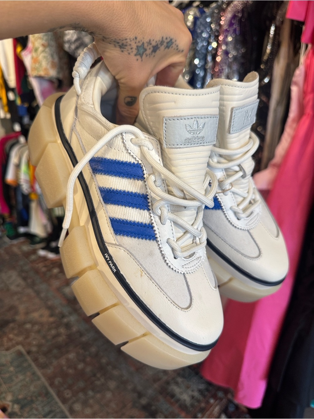 IVY PARK White Platform Sneakers with Blue Stripes